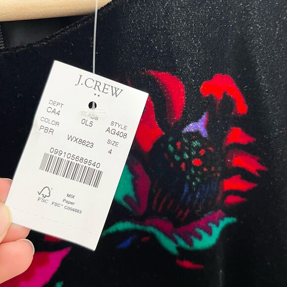 J. Crew Womens Short Sleeve Velvet Flutter Dress 4 Black Raspberry Floral Ruffle - Picture 8 of 11